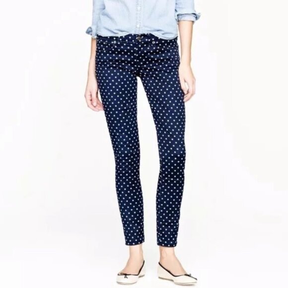 EUC Women's J. CREW‎ Corduroy Toothpick Pants Navy Polka Dot | Size 29 - Picture 1 of 10